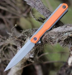WE Knife Co. Peer, 2015A, 3.5" CPM 20CV Stonewashed Blade, Gray Titanium Handle with Orange G-10 Overlay