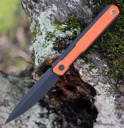 WE Knife Co. Peer, 2015B, 3.5" CPM 20CV Black Blade, Black Titanium Handle with Orange G-10 Inlay