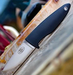 Fallkniven WM1 Fixed Blade Sporting Knife WM1LCOS, 2.75" Lam. CoS Satin Drop Point Plain Blade,Black Thermorun Rubber Handle, Leather Sheath