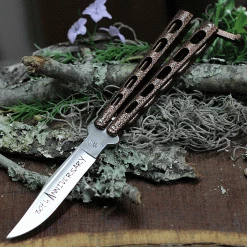 Bear & Son Cutlery 30th Anniversary Butterfly Knife ANN114CV, 4.25" 440 Satin Embellished Blade, Copper Vein Zinc Handle
