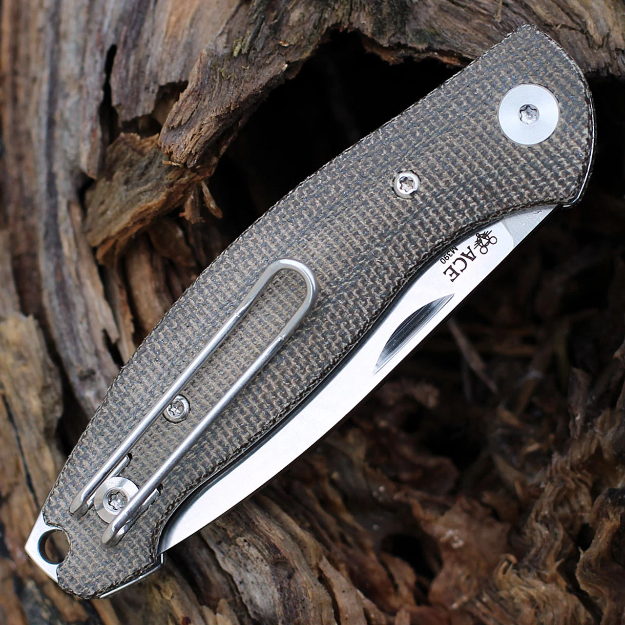 GiantMouse ACE Farley Slipjoint - Green Canvas Micarta (2.8" M390 Satin) 6 GiantMouse ACE Farley Slipjoint - Green Canvas Micarta (2.8" M390 Satin) - Image 4