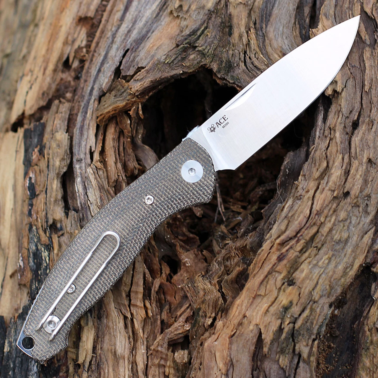 GiantMouse ACE Farley Slipjoint - Green Canvas Micarta (2.8" M390 Satin) 4 GiantMouse ACE Farley Slipjoint - Green Canvas Micarta (2.8" M390 Satin) - Image 2