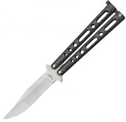 Benchmark Balisong Butterfly Knife - Black and Silver (4" Satin)
