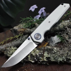 Maxace Knives Samurai MSM02, 3.74" K110 Satin Drop Point Plain Blade, White G-10 Handle