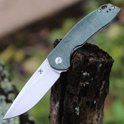 Kansept Mini Accipiter Front Flipper - Green Micarta (3" 154CM SW) T2007A2