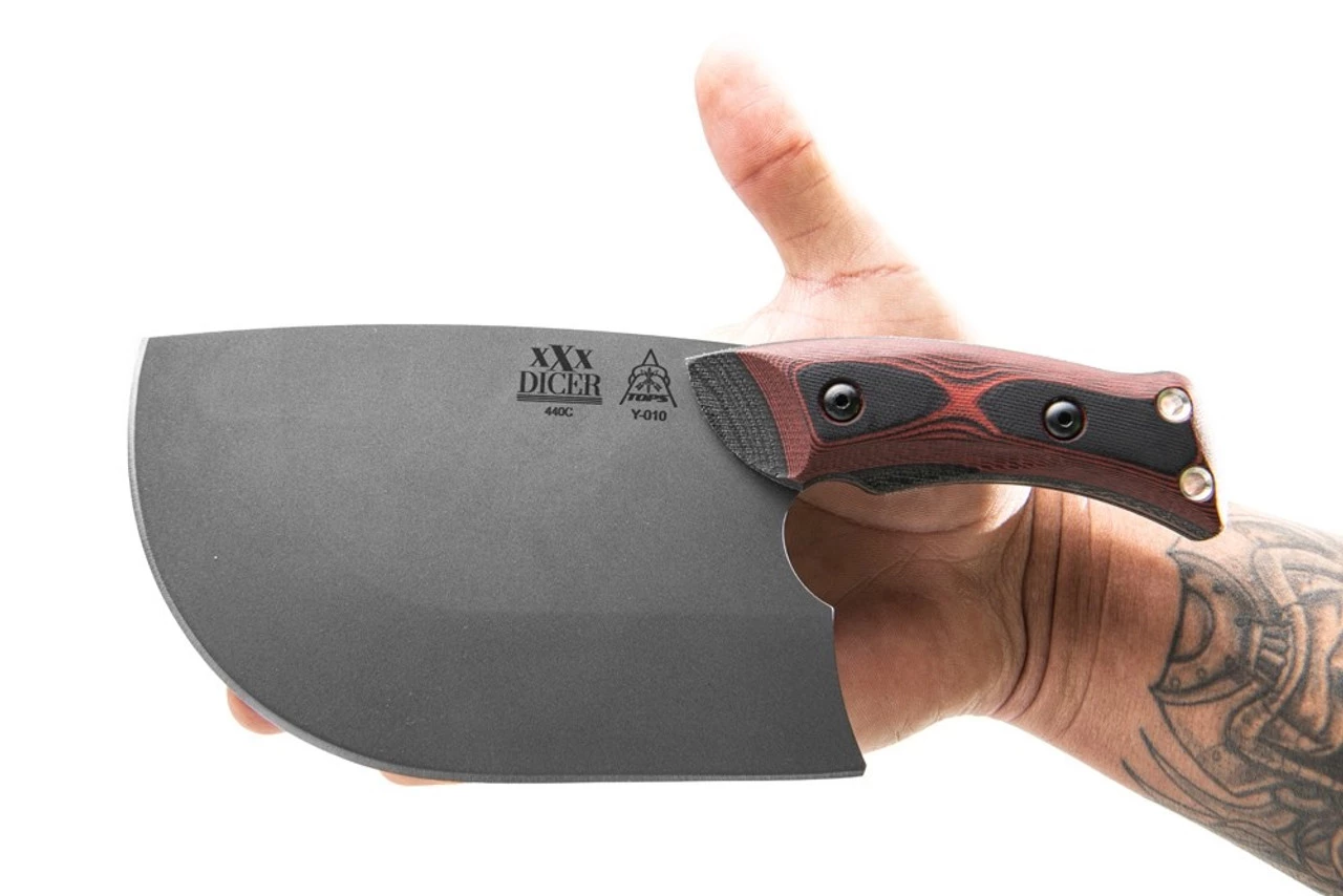 TOPS XXX Dicer DCRX-01, 7" 440C Tumble Finish Plain Blade, Red/Black G-10 Handle 7 TOPS XXX Dicer DCRX-01, 7" 440C Tumble Finish Plain Blade, Red/Black G-10 Handle - Image 5